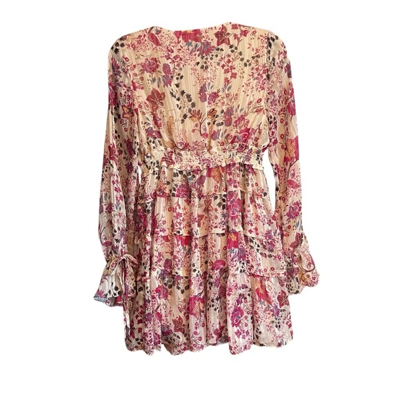 Free People -Closer to the Heart-mini-floral pink ivory long sleeve-Size Small - Picture 4 of 15